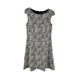 Adrianna Papell Dress 8 Black White Jacquard Rose Floral Sheath Romantic Goth
